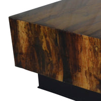 32 Inch Rustic Coffee Table, Teak Wood Plinth Base, Grain Details, Brown - BM285418