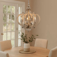 Aki 21 Inch 6 Light Chandelier, Carved Wood Frame, Classic, Vintage, White - BM285443