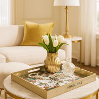 Miki 20 Inch Square Decorative Tray, Artisan Mirrored Damask Pattern, Gold - BM285517