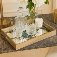 Miki 18 Inch Decorative Tray, Artistic Mirrored Damask Pattern, Gold Finish - BM285528