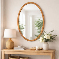 33 Inch Modern Accent Wall Mirror, Mountable Oval Wood Frame in Brown - BM285554