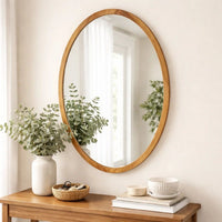 33 Inch Modern Accent Wall Mirror, Mountable Oval Wood Frame in Brown - BM285554