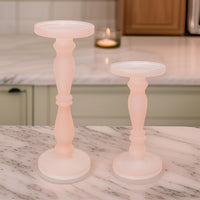 Qui 14, 11 Inch Candle Holders, Rose Pink Turned Pedestal Glass, Set of 2 - BM285557