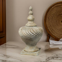 22 Inch Lidded Vase with Turned Finial Design and Swirl Pattern, White - BM285565