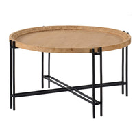 32 Inch Fir Wood Coffee Table, Intersecting Metal Legs, Brown and Black - BM285567