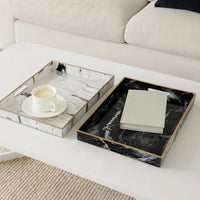 19, 18 Inch Set of 2 Modern Decorative Trays with Rims, Black and White - BM285568