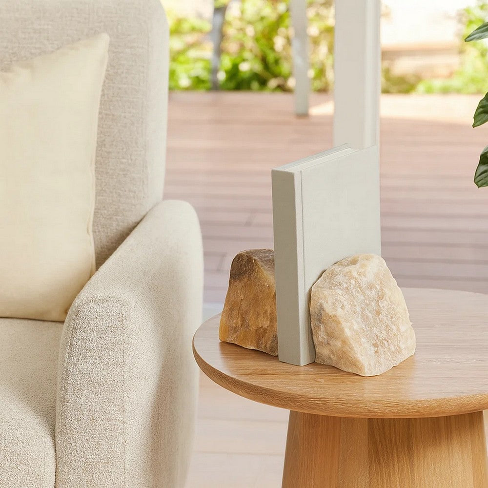 4 Inch Quartz Geode Bookend, Naturally Textured Shape, Brown and Beige - BM285586