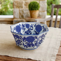 11 Inch Decorative Bowl with Floral Pattern on Blue and White Porcelain - BM285587