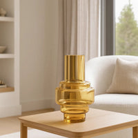 Alma 14 Inch Modern Vase, Geometric Design, Amber Luster Glass Frame - BM285598