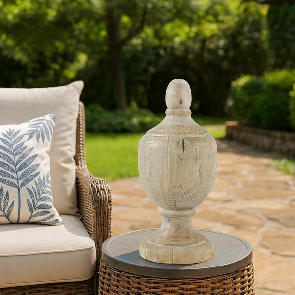 18 Inch Modern Accent Decor, Turned Finial Design, Whitewashed Finish - BM285600