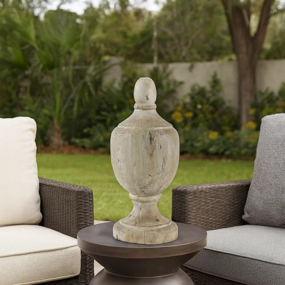 18 Inch Modern Accent Decor, Turned Finial Design, Whitewashed Finish - BM285600
