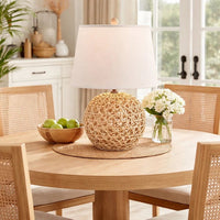 25 Inch Table Lamp, Elegant Handwoven Rope Base, Linen Shade, Natural Brown - BM285681