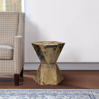 19 Inch Modern Side End Table, Hourglass Shape, Iron Patina Finish, Gold - BM285683