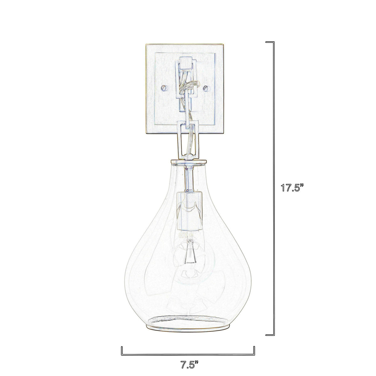 Ada 18 Inch Modern Wall Sconce, Real Blown Glass, 40W Bulb, Brass Finish