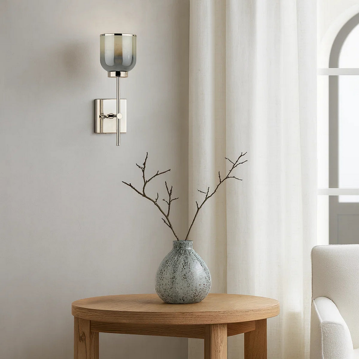 Abi 18 Inch Wall Sconce, Hand Blown Glass in Smooth Metallic Gray, 40W  - BM285702