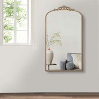 Kea 42 Inch Large Wall Mirror, Gold Curved Metal Frame, Baroque Design - BM285891