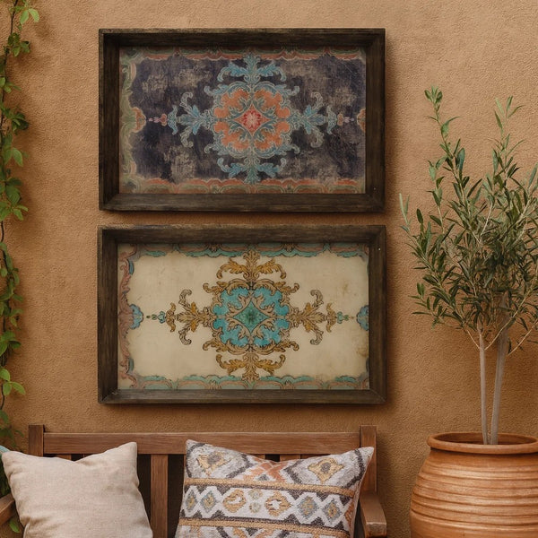 25 Inch Wood Tray, Vintage Style, Distressed Brown Wood Frame, Set of 2 - BM285901