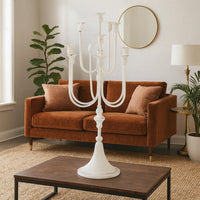 30 Inch Classic 11 Light Candelabra, Curved Arms, White Iron Frame - BM285915
