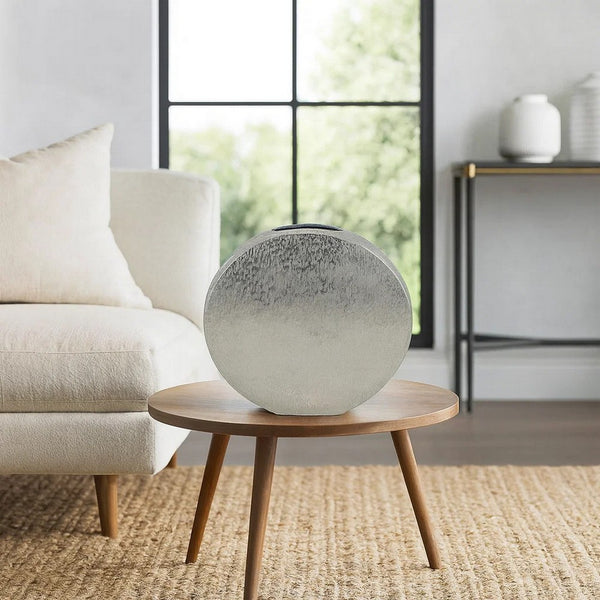 15 Inch Modern Decorative Vase, Round, Silver Finished Aluminum Frame - BM285917