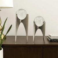 13, 10 Inch Crystal Orb Accent Decor Set of 2, Metal Stand, Art Deco - BM285930