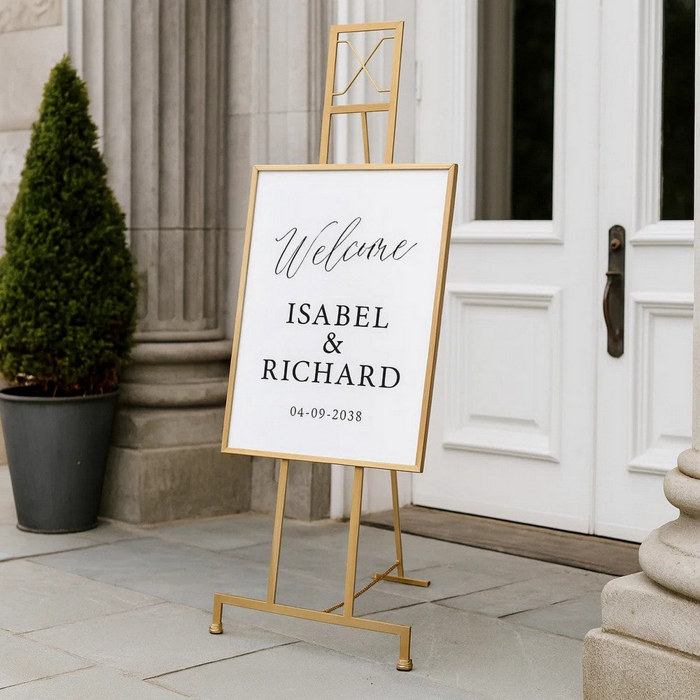 70 Inch Easel Stand, Gold Iron Frame, Free Standing, Large - BM285934