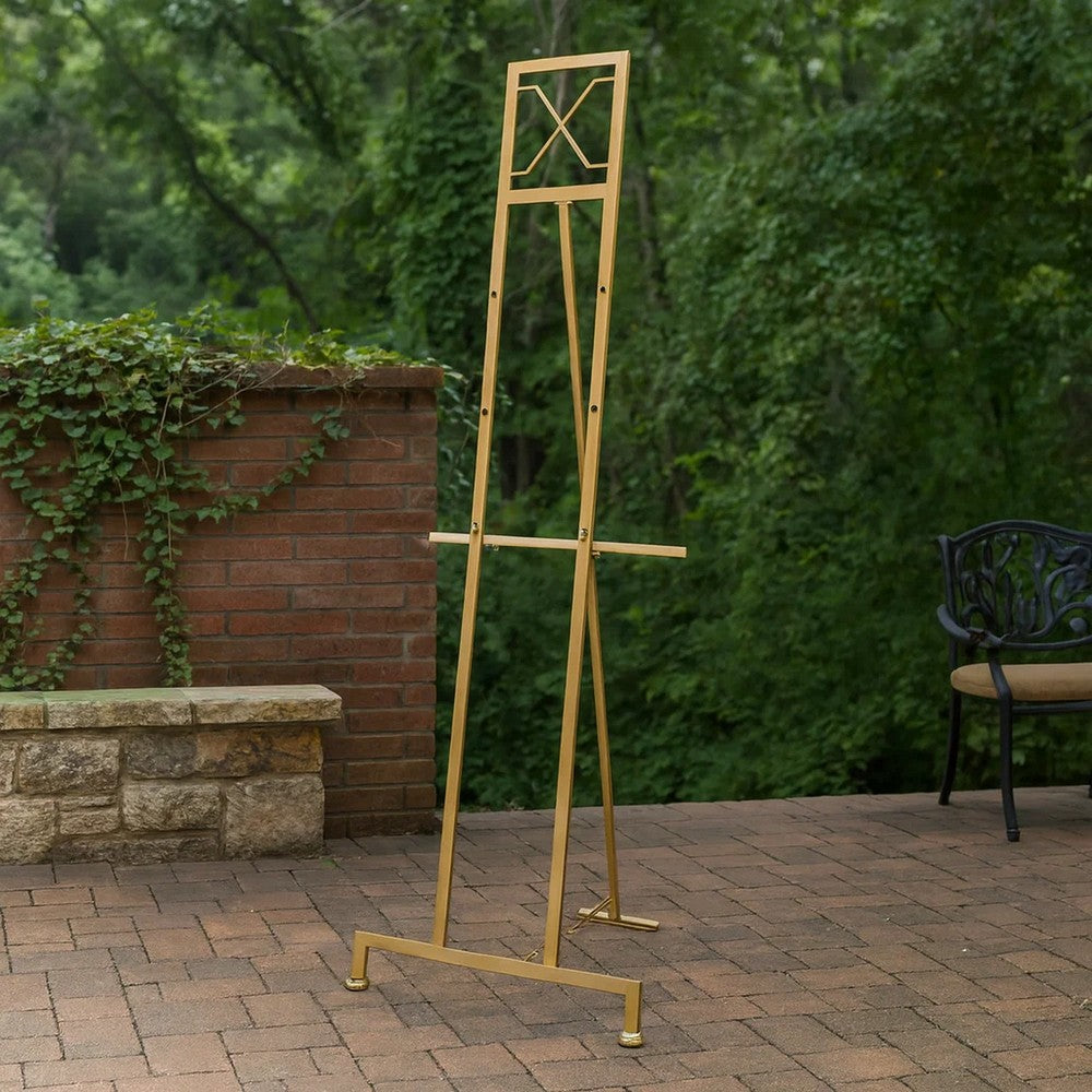 70 Inch Easel Stand, Gold Iron Frame, Free Standing, Large - BM285934