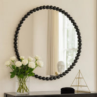 Emu 32 Inch Modern Round Wall Mirror, Beaded Black Metal Accent Frame - BM285938