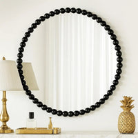 Emu 32 Inch Modern Round Wall Mirror, Beaded Black Metal Accent Frame - BM285938