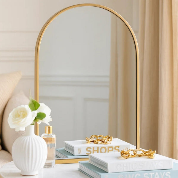 Cod 36 Inch Wall Mounted Mirror, Wide Arched Design Gold Metal Frame - BM285939