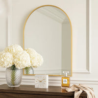Cod 36 Inch Wall Mounted Mirror, Wide Arched Design Gold Metal Frame - BM285939