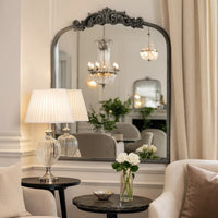 Kea 36 Inch Wall Mirror, Black Curved Metal Frame, Baroque Accent Design - BM285941