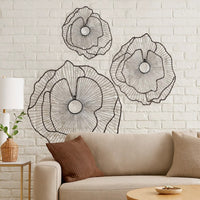30, 24, 18 Inch Set of 3 Decorative Metal Flowers, Wall Decor Black, Gold - BM285945