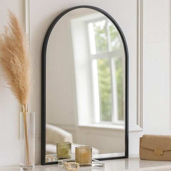 Cod 36 Inch Wall Mounted Mirror, Wide Arched Design Black Metal Frame - BM285949