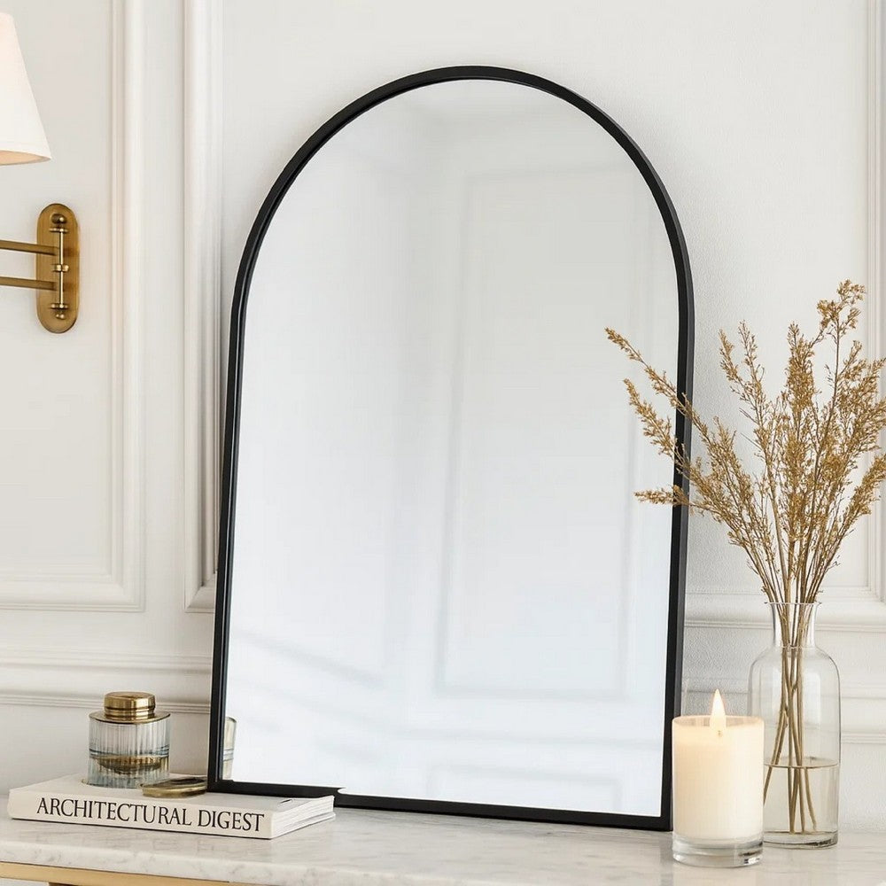 Cod 36 Inch Wall Mounted Mirror, Wide Arched Design Black Metal Frame - BM285949