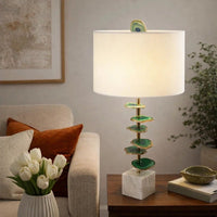 Parks 30 Inch Table Lamp With Agate Slices and Linen Drum Shade, White - BM286095