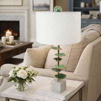 Parks 30 Inch Table Lamp With Agate Slices and Linen Drum Shade, White - BM286095