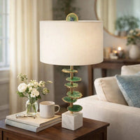 Parks 30 Inch Table Lamp With Agate Slices and Linen Drum Shade, White - BM286095