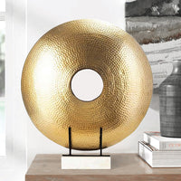 22 Inch Round Statuette, Tabletop Decor, Gold Disk, White Marble Base - BM286099