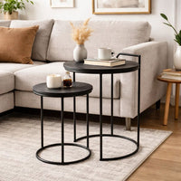 18, 22 Inch Round Nesting End Tables Set of 2, Mango Wood, Set of 2, Black - BM286119