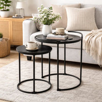 18, 22 Inch Round Nesting End Tables Set of 2, Mango Wood, Set of 2, Black - BM286119