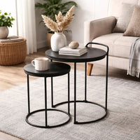 18, 22 Inch Round Nesting End Tables Set of 2, Mango Wood, Set of 2, Black - BM286119