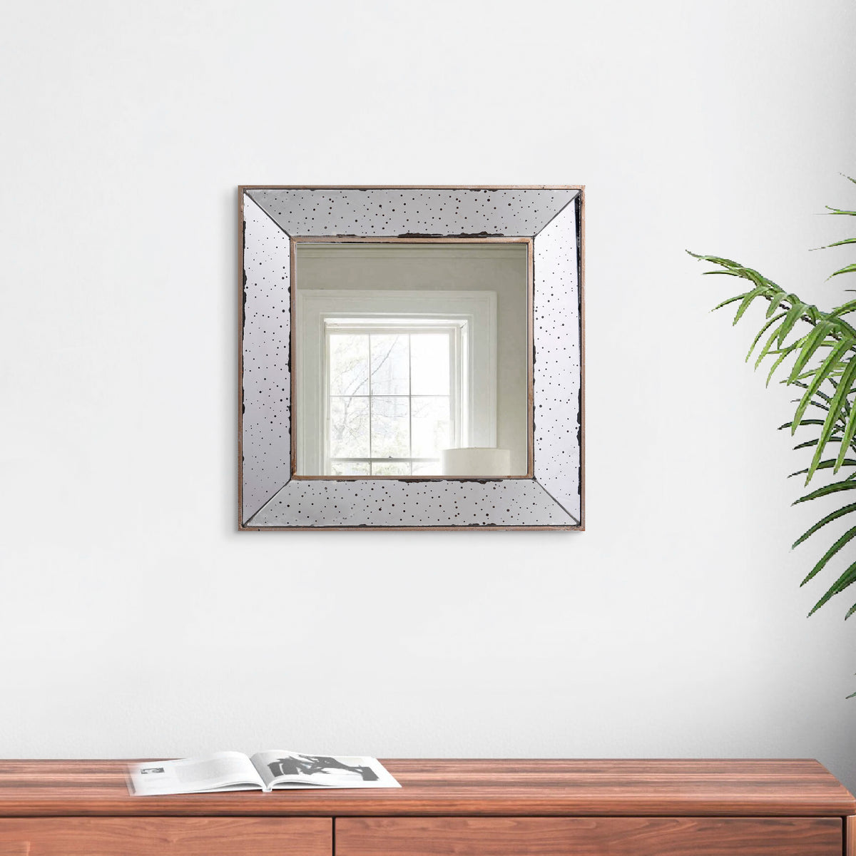 Filo 18 Inch Square Wall Accent Mirror, Raised Tray Edges, Mirrored Frame - BM286131