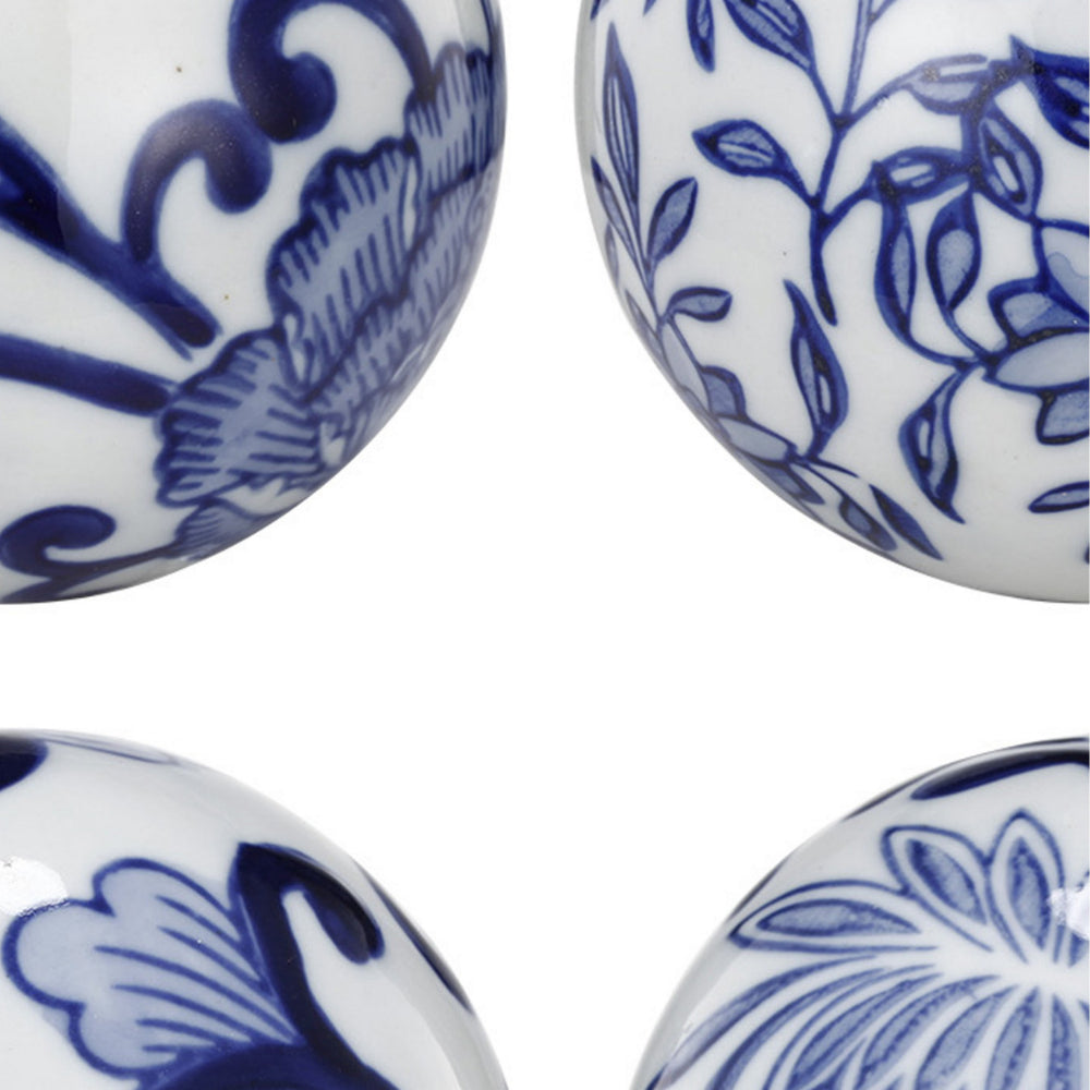 4 Inch Decorative Ball Set of 6 Orbs, Blue And White Printed Porcelain - BM286144
