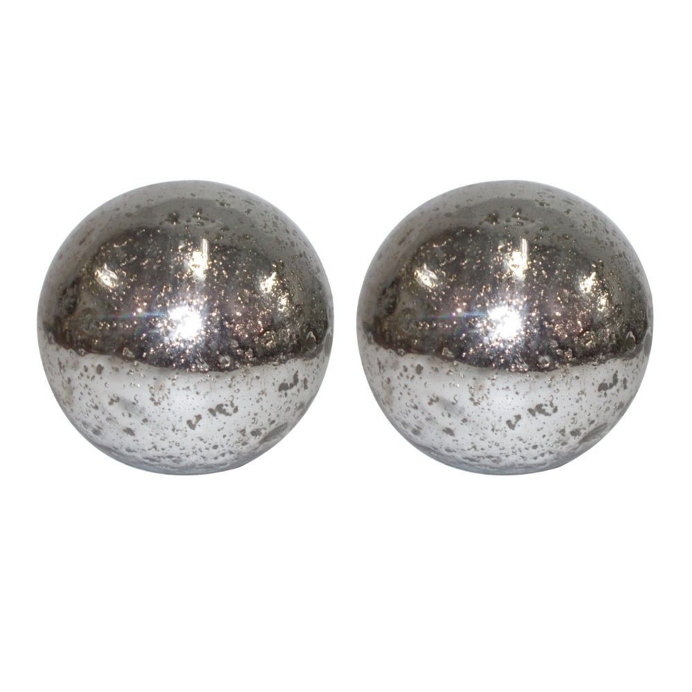 Isac 8 Inch Glass Spheres, Stylish Aged Silver, Textured Surface, Set of 2 - BM286148