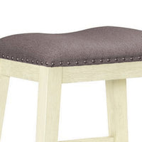 Joss 24 Inch Counter Stool, Gray Cushioning, Saddle Seat, Set of 2, Cream - BM286288