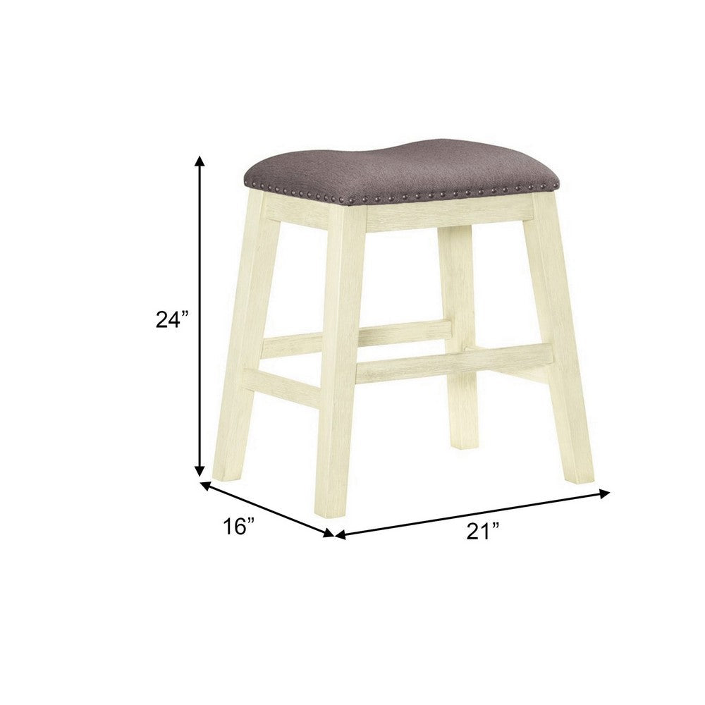 Joss 24 Inch Counter Stool, Gray Cushioning, Saddle Seat, Set of 2, Cream - BM286288