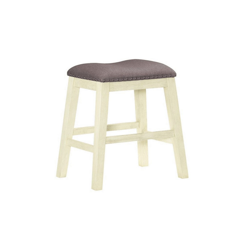 Joss 24 Inch Counter Stool, Gray Cushioning, Saddle Seat, Set of 2, Cream - BM286288