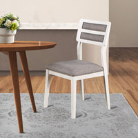 Kya 21 Inch 2 Tone Dining Chair, Ladder Back, Gray Seat, Set of 2, White - BM286290