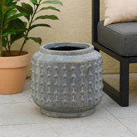 8 Inch Ceramic Planter, Round Curved Bubbled Texture, Weathered Gray Finish - BM286298