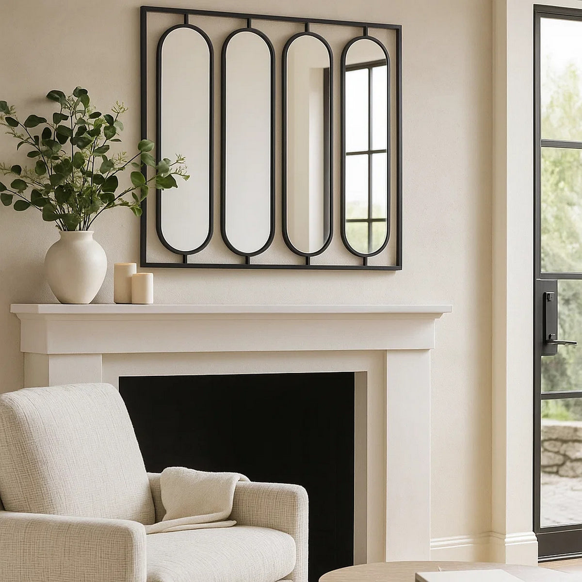 36 Inch Modern Wall Decor, 4 Swiveling Oblong Mirrors, Black Metal Frame - BM286301